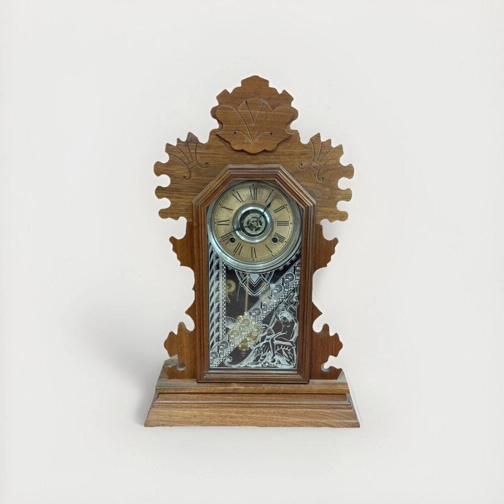 1882 Ansonia Mercury Pendulum Wood Mantel Chime Clock WORKS GREAT